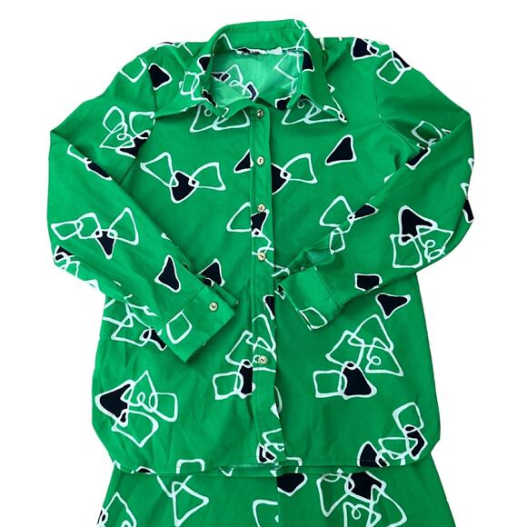 Vintage Eve Le Cog Kelly Green Geometric Print 2pc Set - Picture 10 of 11